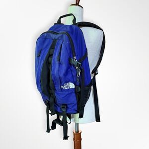 Vintage 90s The North Face Hiking Backpack, Black Royal Blue Outdoor Daypack